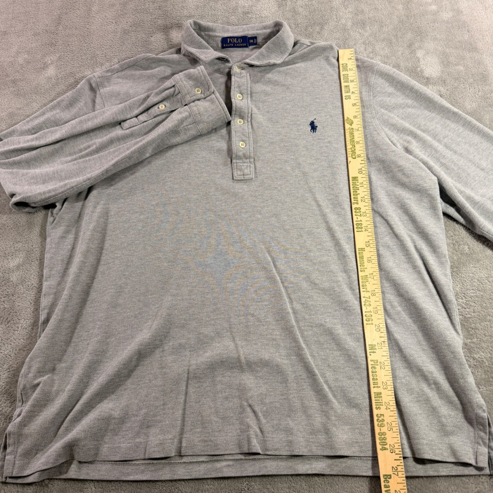 Polo Ralph Lauren Polo Shirt Men XXL Gray Long Sleeve Pique Cotton 3947 - Picture 2 of 10